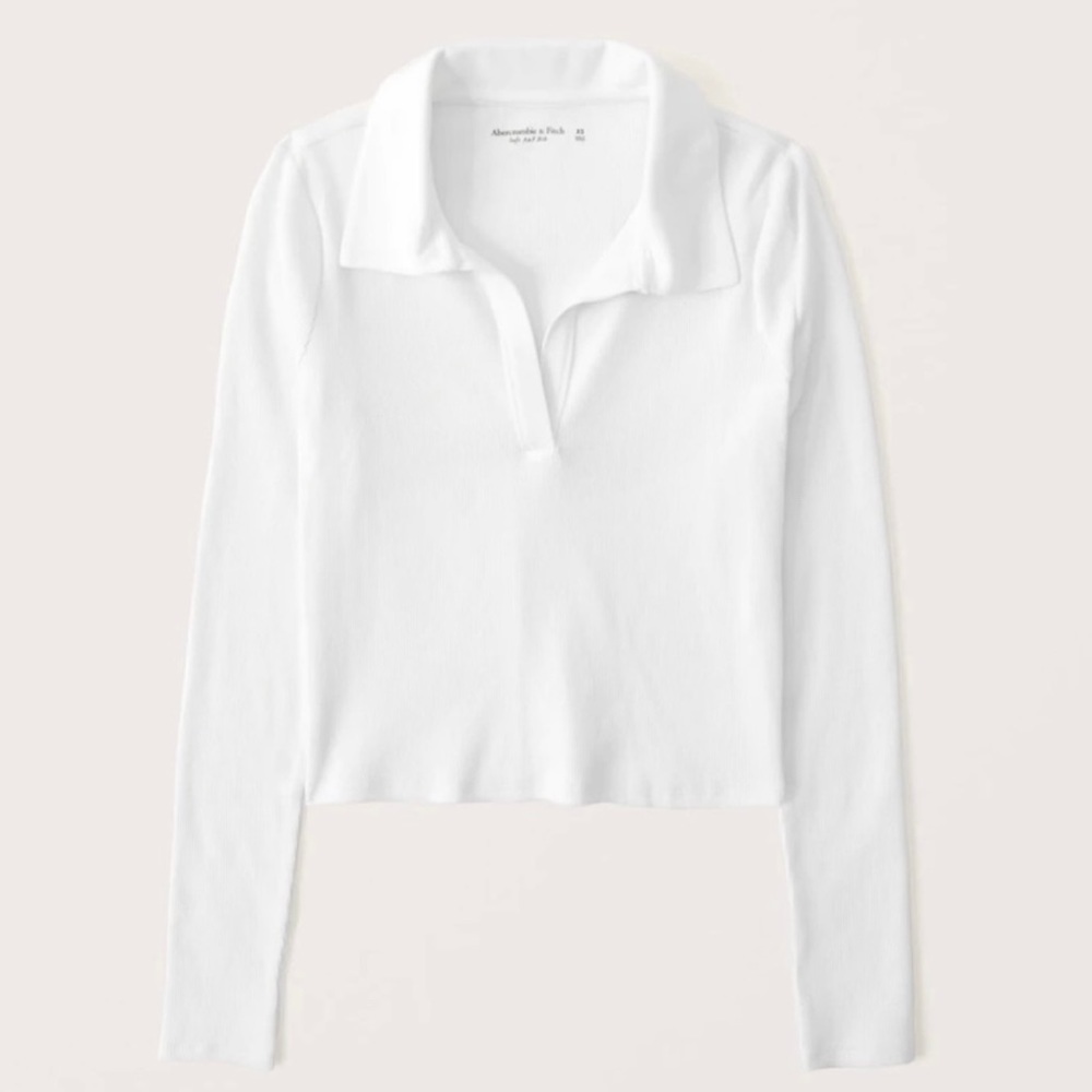 Abercrombie White Long Sleeve Ribbed Polo
